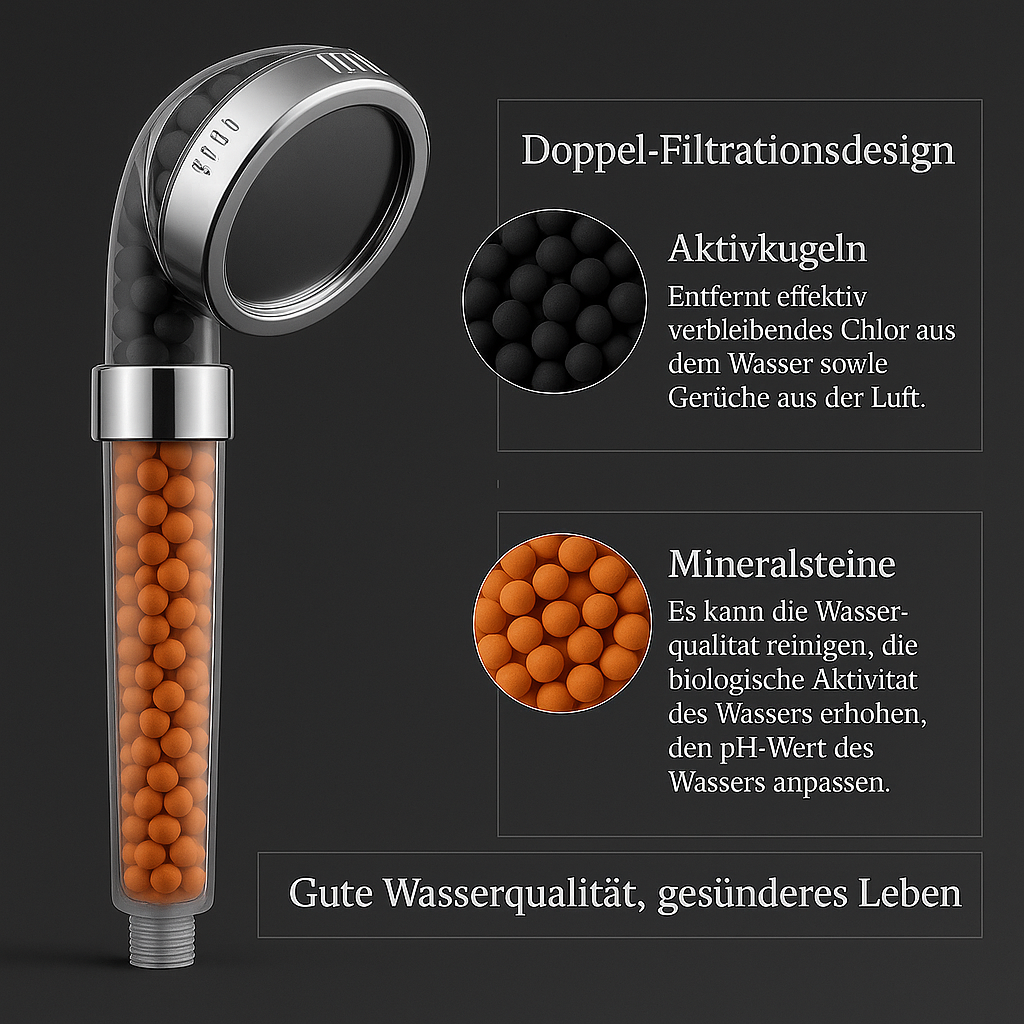 Design-Duschkopf mit Mineralsteinen, Filterung und Antikalk