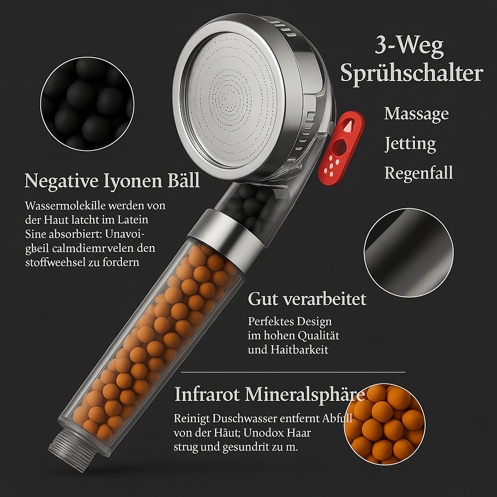 Design-Duschkopf mit Mineralsteinen, Filterung und Antikalk