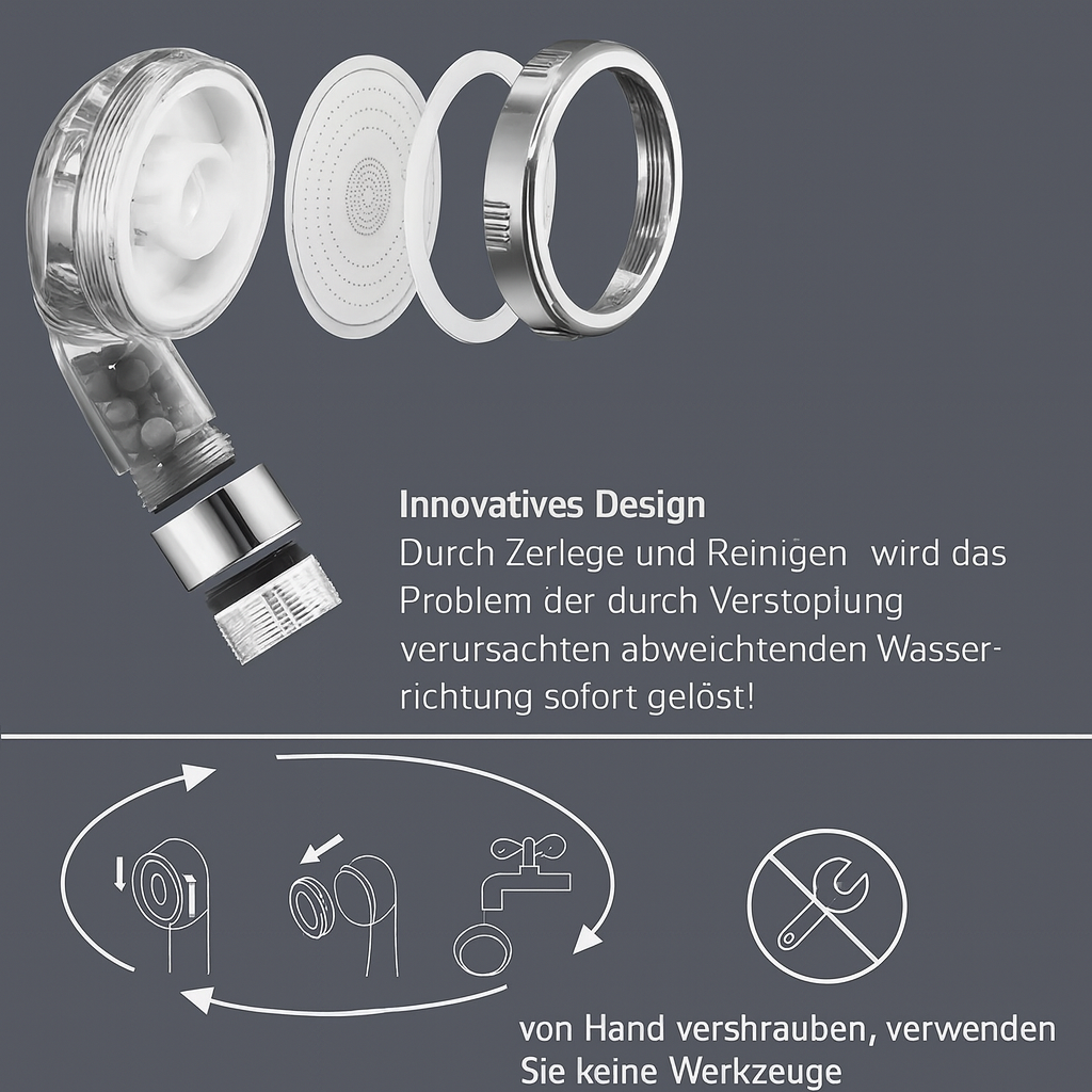 Design-Duschkopf mit Mineralsteinen, Filterung und Antikalk